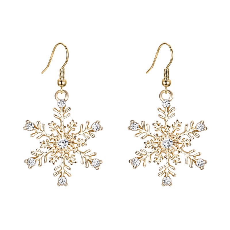 EVER FAITH Women's Austrian Crystal Winter Party Snowflake Pierced Hook Dangle Earrings Clear Gold-Plated-Base - Image 1